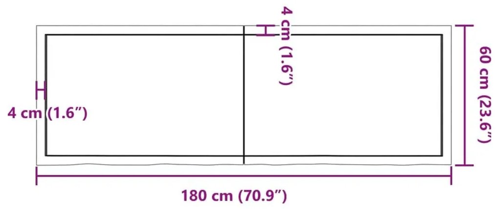 Ράφι Τοίχου Ανοιχτό Καφέ 180x60x(2-4)εκ. Επεξ. Μασίφ Ξύλο Δρυός - Καφέ