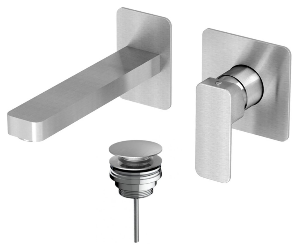 Eurorama Eletta Tecno Inox Finish Μπαταρία Νιπτήρος εντοιχισμού 2 οπών+Βαλβίδα Νιπτήρα Clic Clac 144904-110 R0338-110