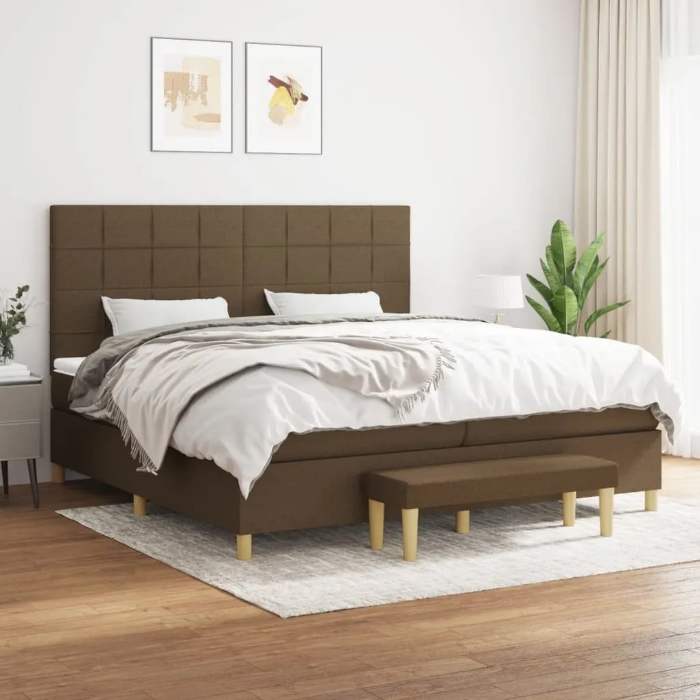 vidaXL Κρεβάτι Boxspring με Στρώμα Σκούρο Καφέ 200x200 εκ. Υφασμάτινο