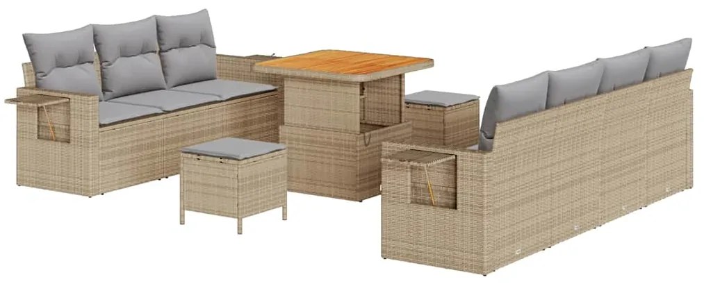 vidaXL Σετ Καναπέ Κήπου με μαξιλάρι 10 pcs μπεζ και ανοιχτό γκρι