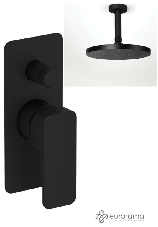 Eurorama Quadra Black Matt Ανακλινόμενη κεφαλή Ø20εκ.+Μίκτης εντοιχισμού 2 εξόδων με εκτροπέα 144030SL-400