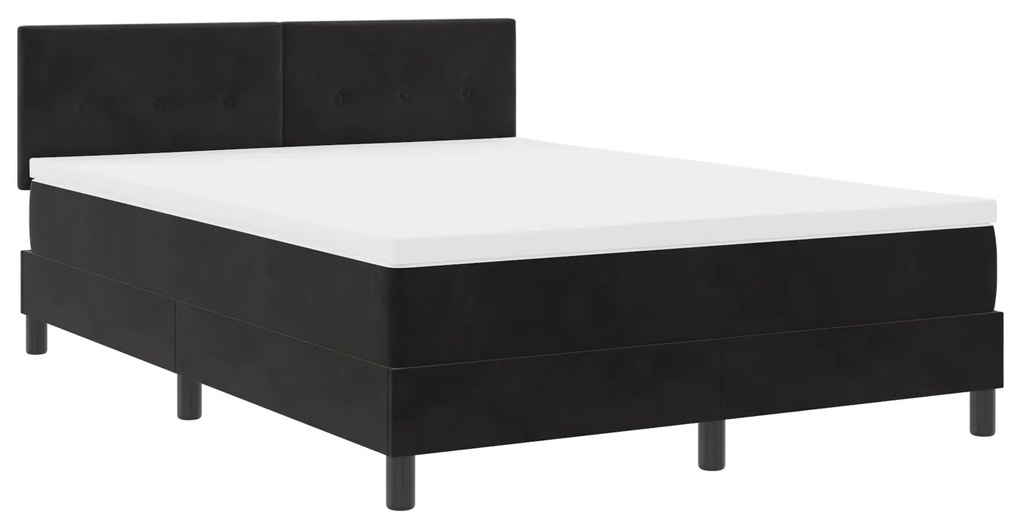 vidaXL Κρεβάτι Box Spring με Στρώμα & LED Μαύρο 140x200 εκ. Βελούδο