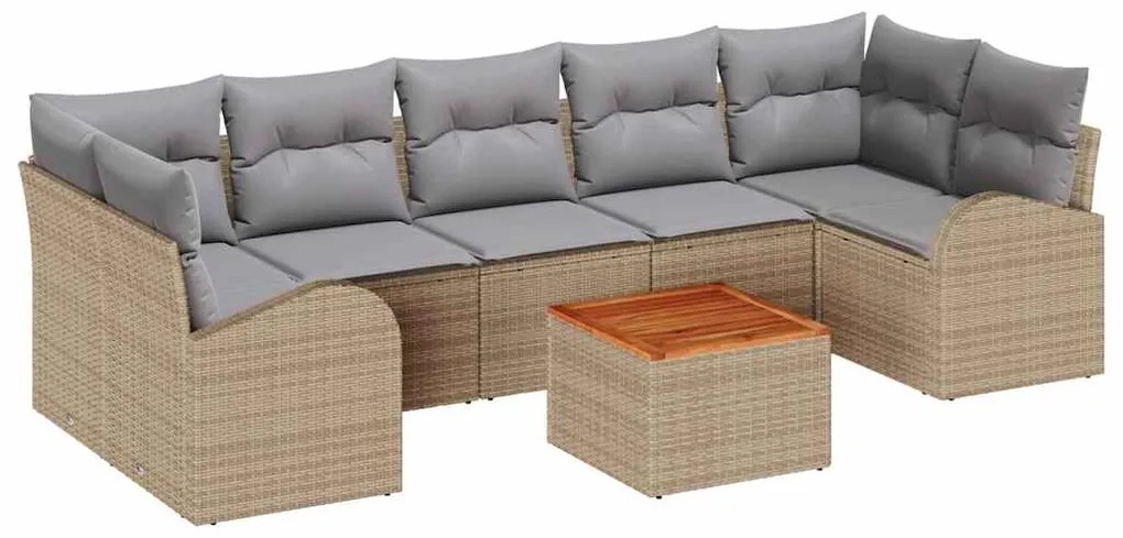 vidaXL Σετ Καναπέ Κήπου 8 pcs Μπεζ Πολυ ράταν