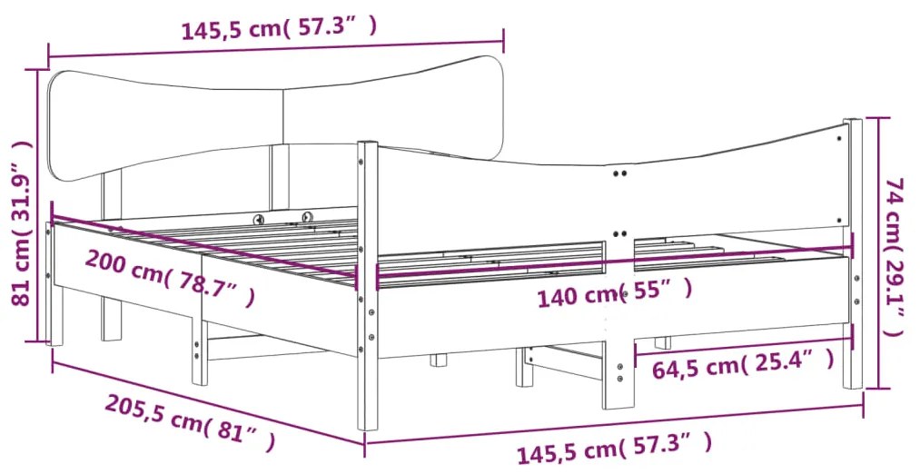 Σκελετός Κρεβατιού Χωρίς Στρώμα Καφέ 140x200 Μασίφ Ξύλο Πεύκου 3216383