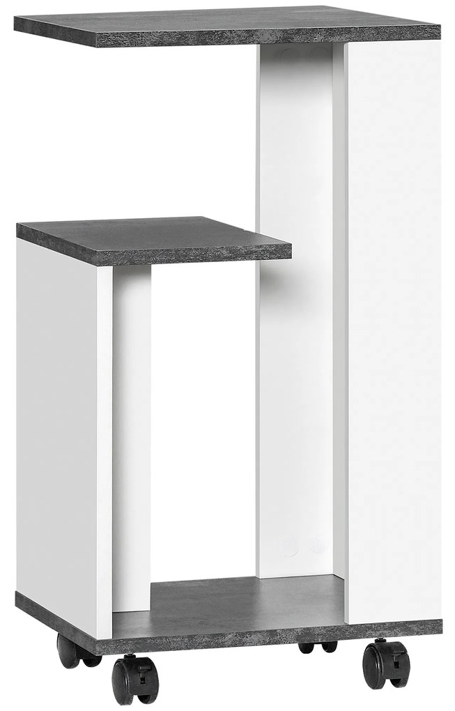 HOMCOM κομοδίνο, με 4 ροδάκια, 3 ράφια, 35 x 29,5 x 65,5 cm, γκρι/λευκό