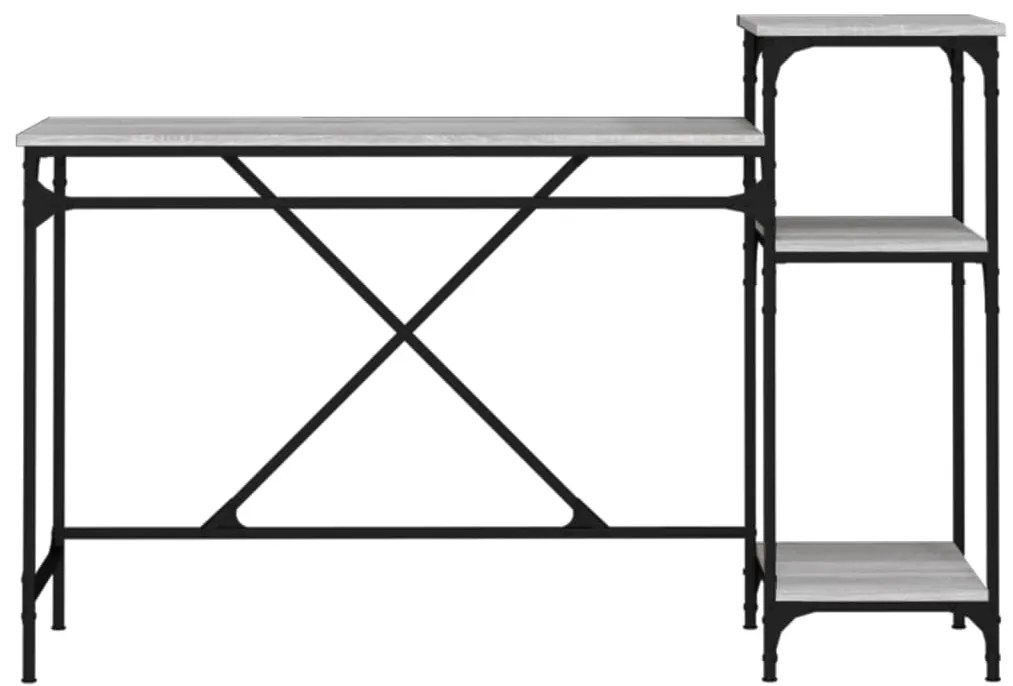vidaXL Γραφείο με Ράφια Γκρι Sonoma 135x50x90 εκ. Επεξ. Ξύλο/Σίδηρος