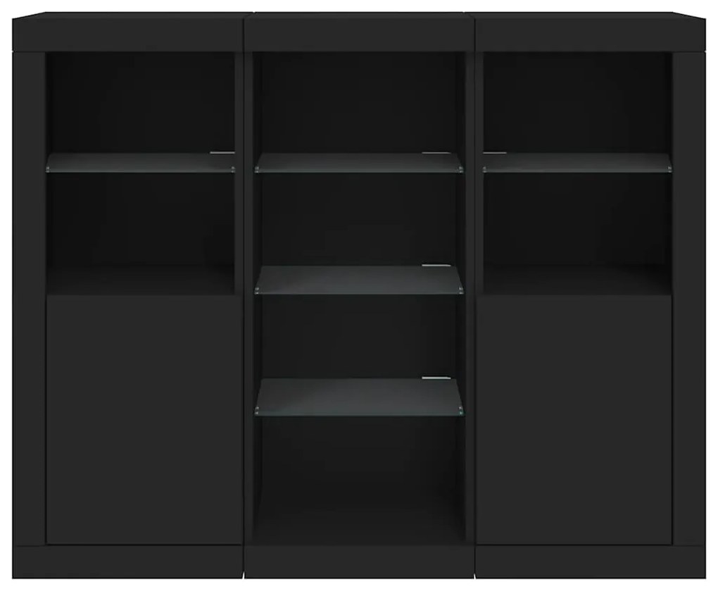 vidaXL Μπουφέδες με Φώτα LED 3 τεμ. Μαύροι από Επεξεργασμένο Ξύλο
