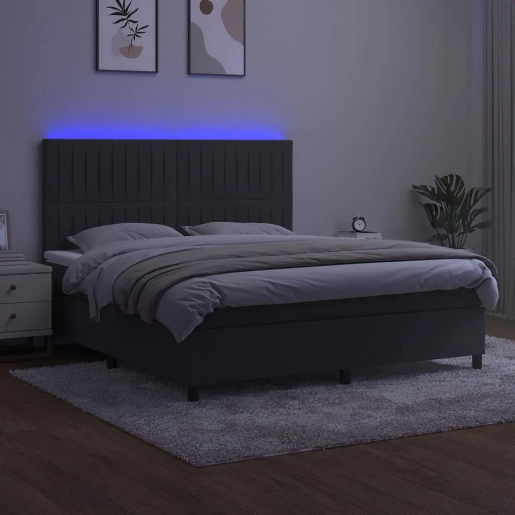 ΚΡΕΒΑΤΙ BOXSPRING ΜΕ ΣΤΡΩΜΑ &amp; LED ΣΚ. ΓΚΡΙ 160X200ΕΚ. ΒΕΛΟΥΔΙΝΟ 3136252