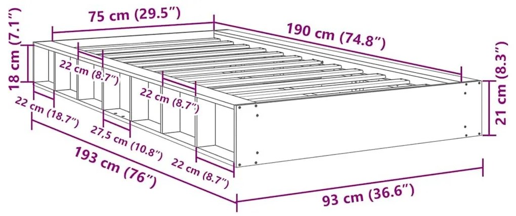 Πλαίσιο κρεβατιού χωρίς στρώμα 75x190 cm μασίφ ξύλο δρυς - Καφέ