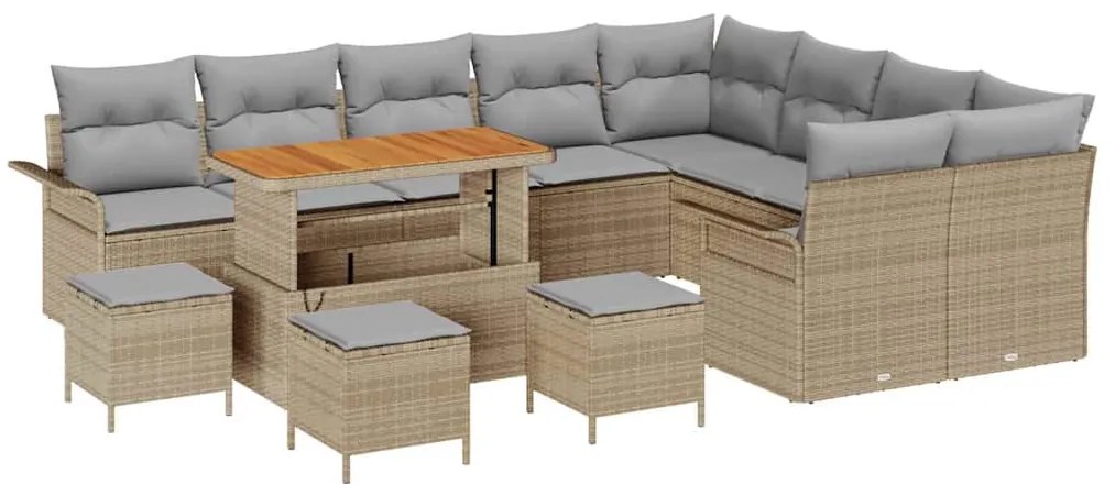 vidaXL Σετ Καναπέ Κήπου Ρυθμιζόμενο ύψος 13 pcs Μπεζ συνθετικό ρατάν