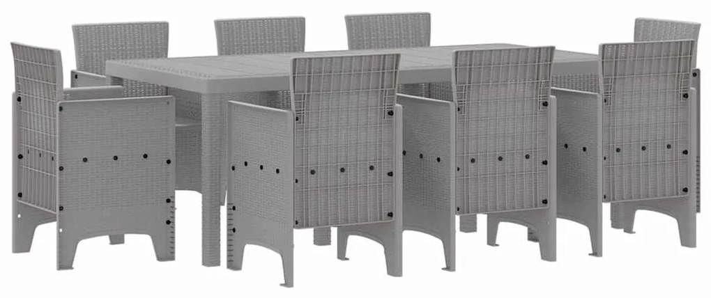 vidaXL Σέτ φαγητού για κήπο 9 pcs Ανοιχτό γκρι Rattan Polt