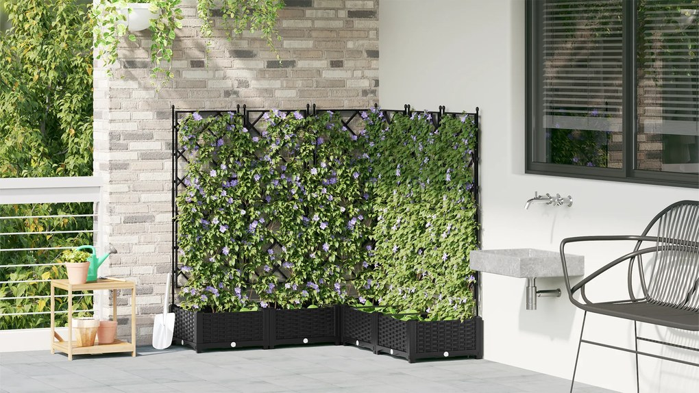 vidaXL Γλάστρα Κήπου με Τρέλις 5 τεμ Μαύρη 120x120x125.5 εκ