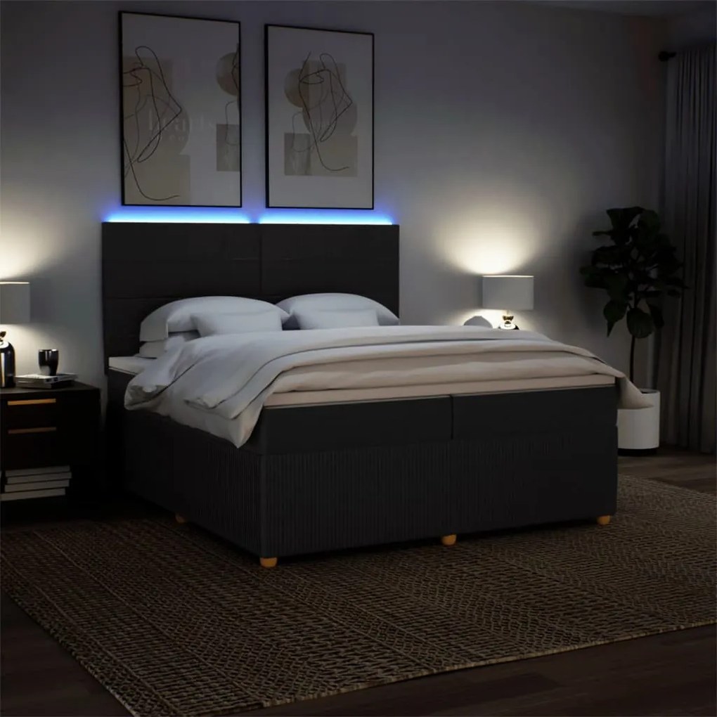 vidaXL Κρεβάτι Boxspring με Στρώμα Μαύρο 200x200 εκ. Υφασμάτινο