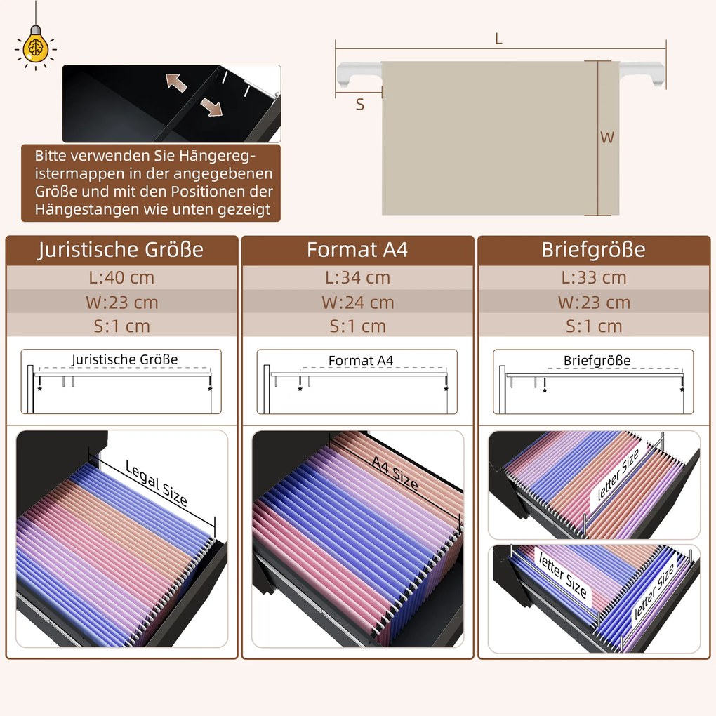 Ντουλάπι αρχειοθέτησης Vinsetto με ροδάκια, 2 συρτάρια, κλειδώνει, 37 cm x 43,5 cm x 67,5 cm, Μαύρο
