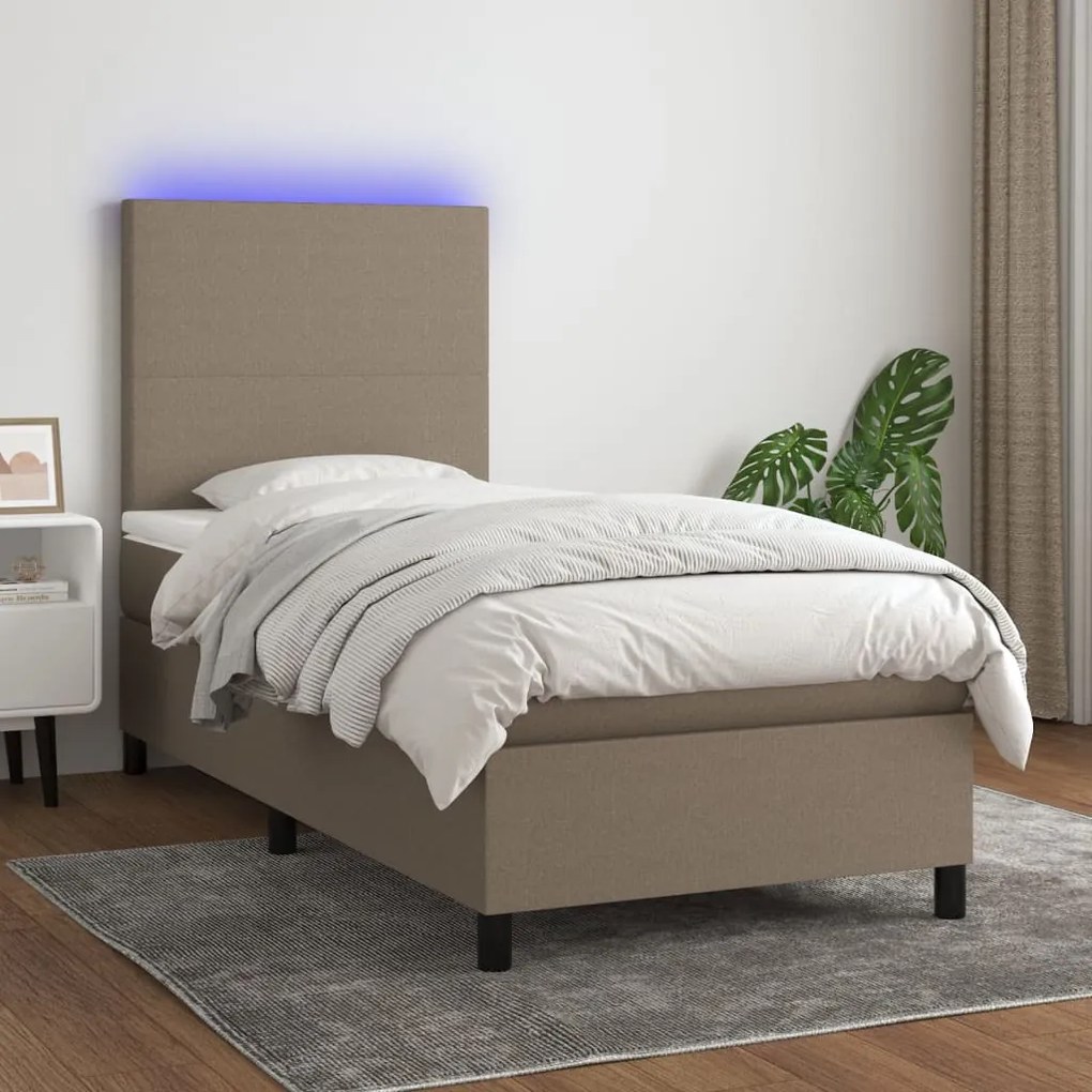 Κρεβάτι Boxspring με Στρώμα & LED Taupe 90x190 εκ. Υφασμάτινο