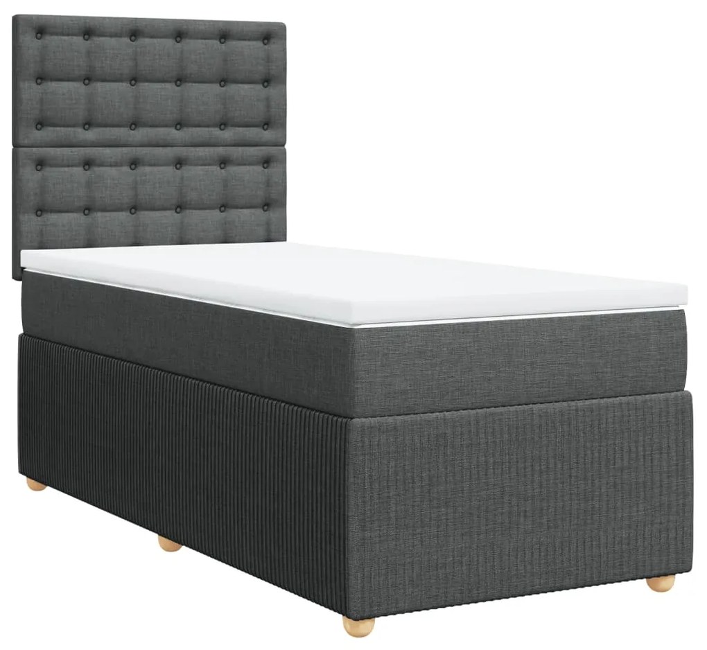 vidaXL Κρεβάτι Boxspring με Στρώμα Σκούρο Γκρι 90x190 εκ. Υφασμάτινο