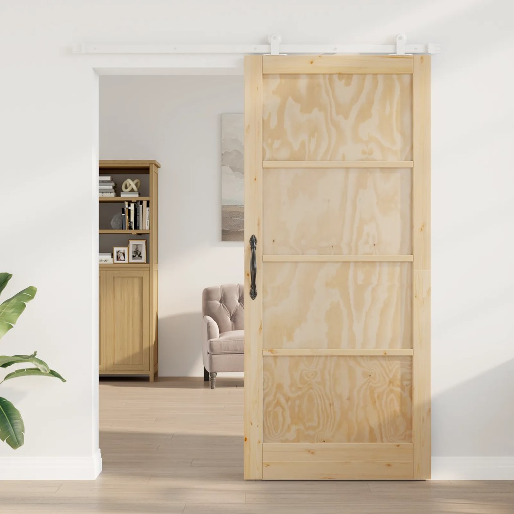 vidaXL Συρόμενη Πόρτα με Σετ Υλικών 93x211 cm Συμπαγές Ξύλο Πεύκου