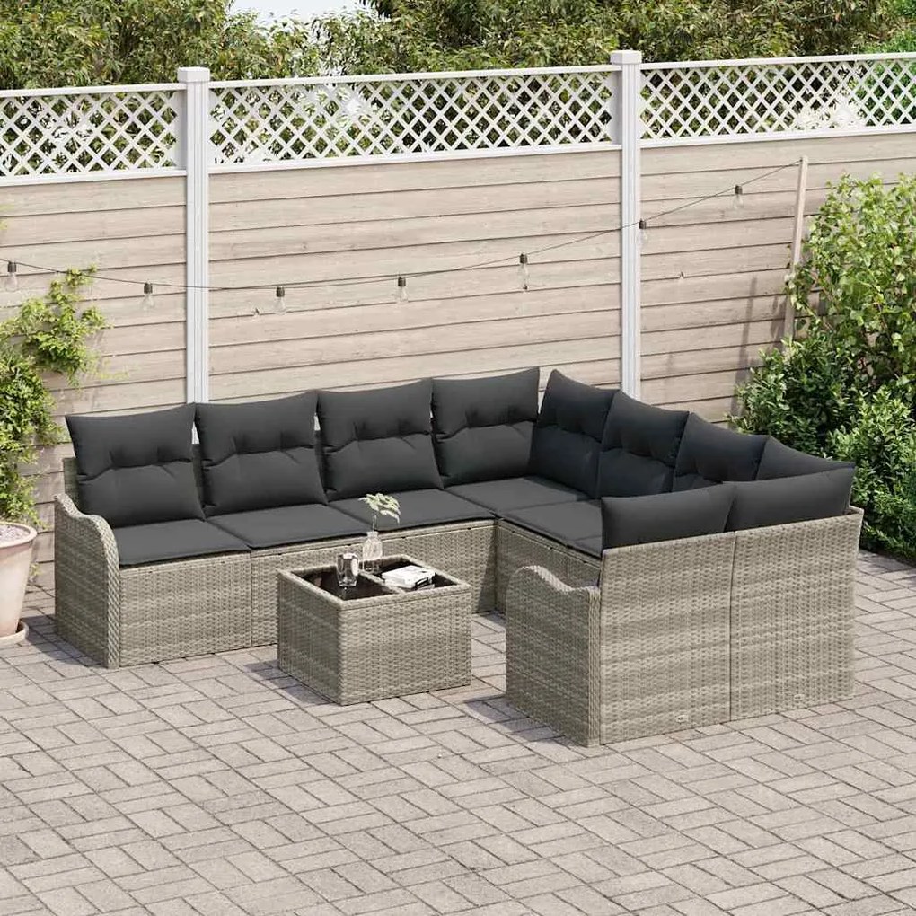 vidaXL Σετ Καναπέ Κήπου 9 pcs Ανοιχτό γκρι 55 x 55 x 37 εκ Πολυ ράταν