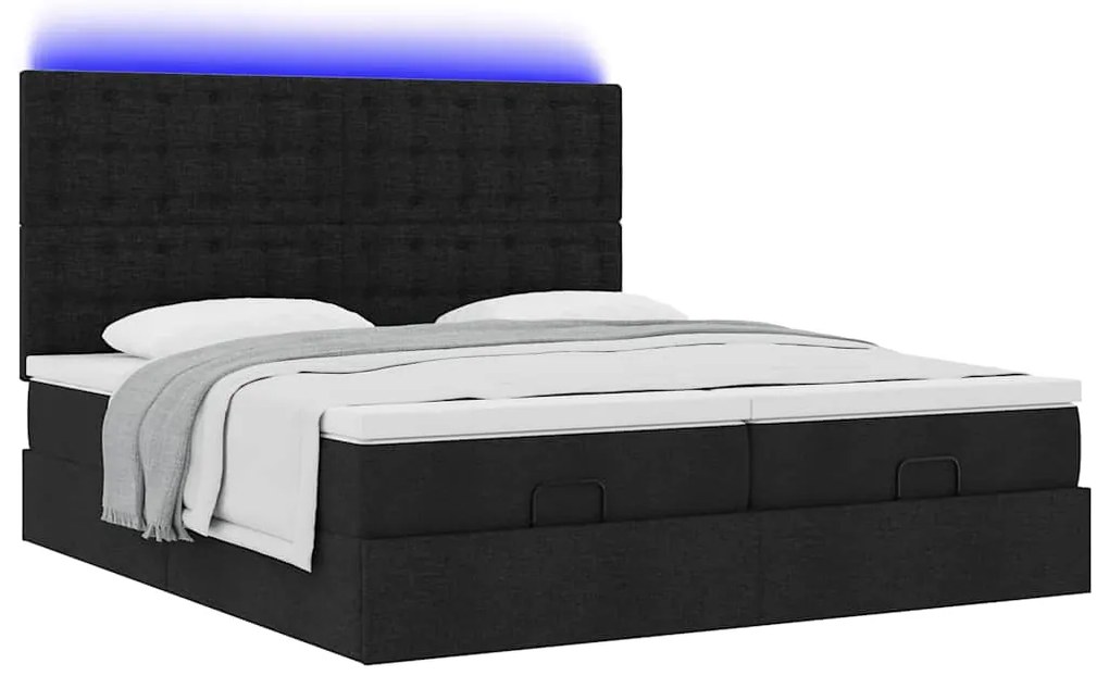 vidaXL Οθωμανικό κρεβάτι με στρώματα & LEDs Μαύρο ύφασμα 180x200cm