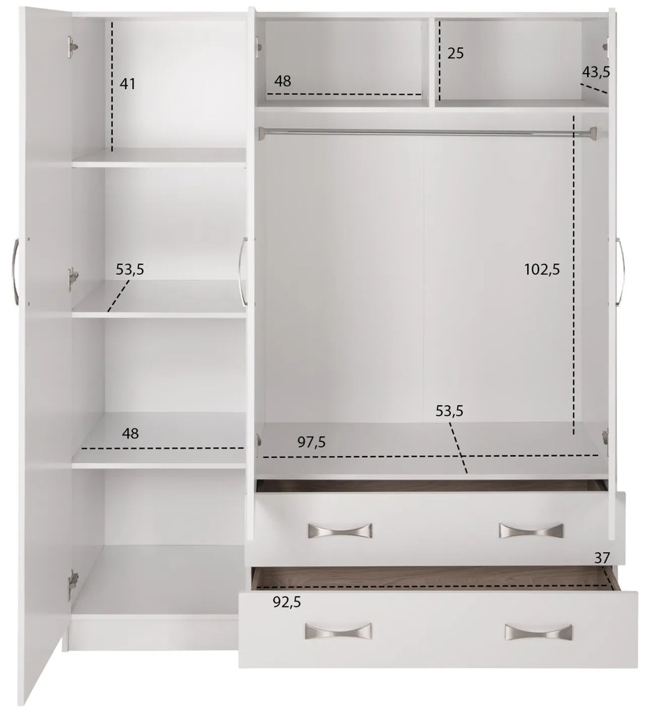 ΝΤΟΥΛΑΠΑ 3ΦΥΛΛΗ CARLY HM384.05 ΜΕ ΔΥΟ ΣΥΡΤΑΡΙΑ ΛΕΥΚΗ 150X55Χ180Υεκ.