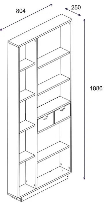 Βιβλιοθήκη με συρτάρια Dakin σε oak απόχρωση 80x25x190εκ 80x25x190 εκ.