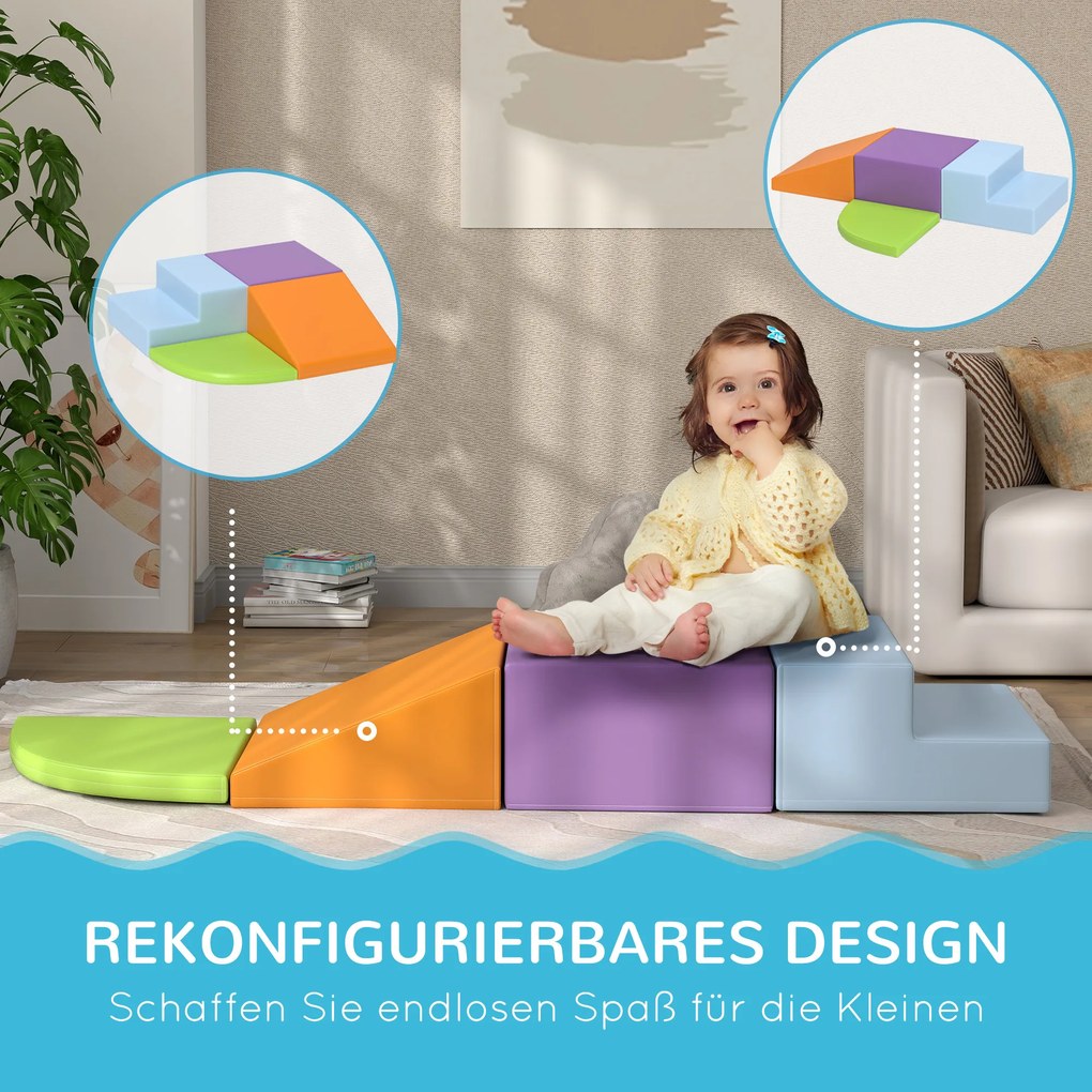 HOMCOM Σετ μαλακών τουβλών για παιδιά, παιχνίδι αναρρίχησης και μπουσούλημα, μαλακή δερματίνη, αφρός EPE, Πολύχρωμο