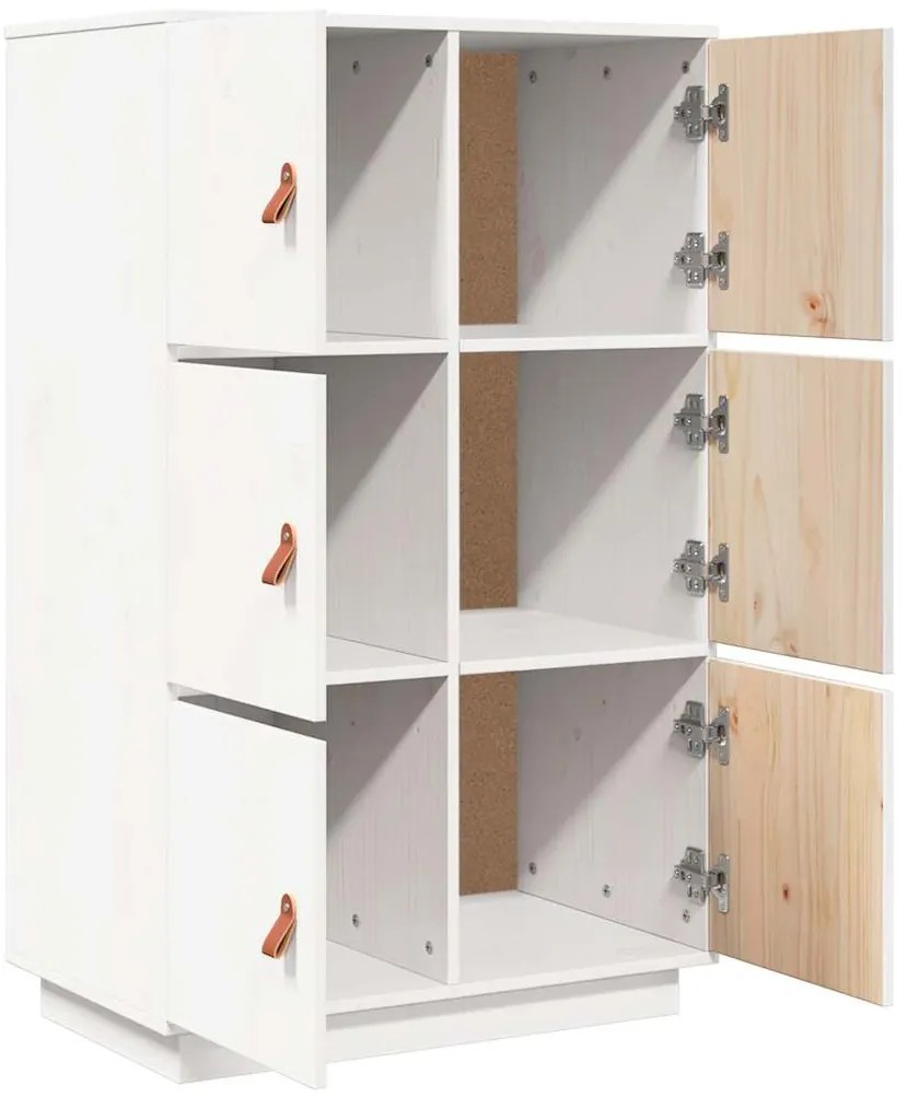 vidaXL Ντουλάπι Ψηλό Λευκό 67 x 40 x 108,5 εκ. από Μασίφ Ξύλο Πεύκου