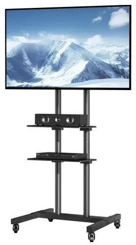 VEVOR Mobile TV Stand, Mobile TV Cart for 32 to 70 inch TVs, Height Adjustable Portable TV Stand with Wheels, Double Tray for Audio-Visual Devices, Rolling TV Stand with Mount for Bedroom, Living Room