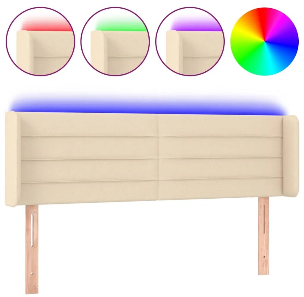vidaXL Κεφαλάρι Κρεβατιού LED Κρεμ 147x16x78/88 εκ. Υφασμάτινο