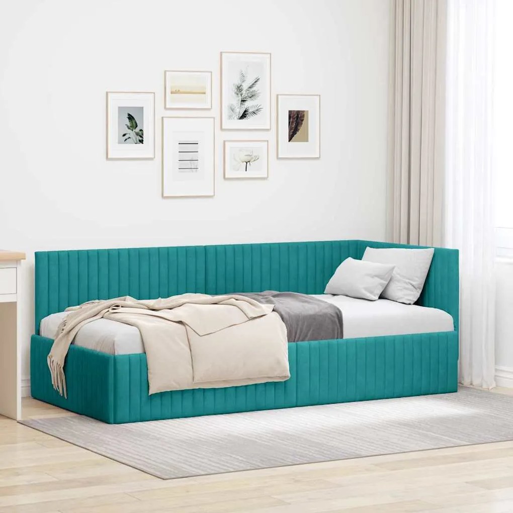 vidaXL Κρεβάτι Γωνίας με κεφαλάρι Τιρκουάζ 90 x 190 cm Βελούδο