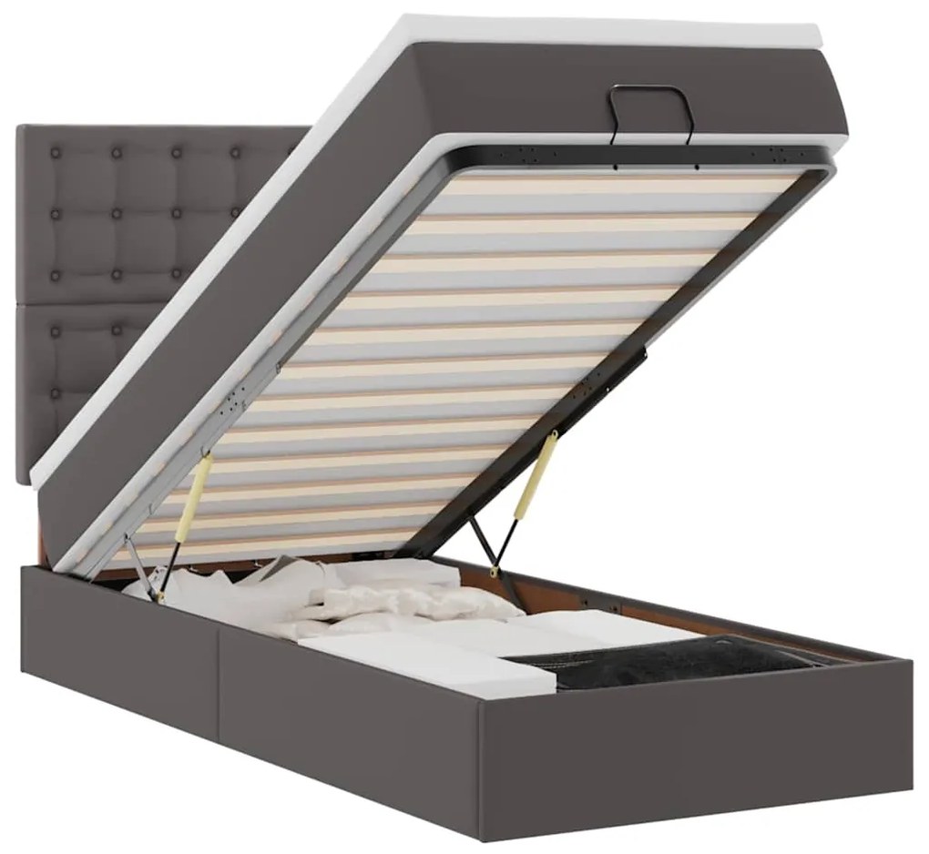 vidaXL Οθωμανικό κρεβάτι με στρώμα & LEDs Grey 100x200cm Faux Leather