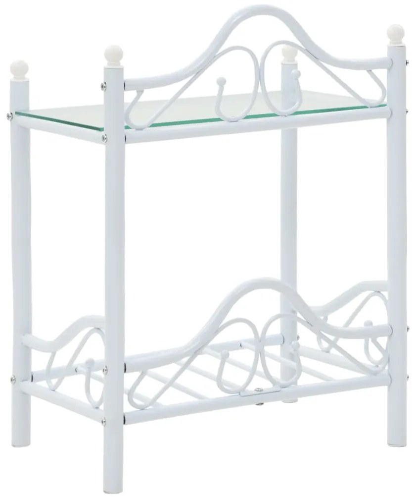 vidaXL Κομοδίνο Λευκό 45 x 30,5 x 60 εκ. Ατσάλι και Ψημένο Γυαλί