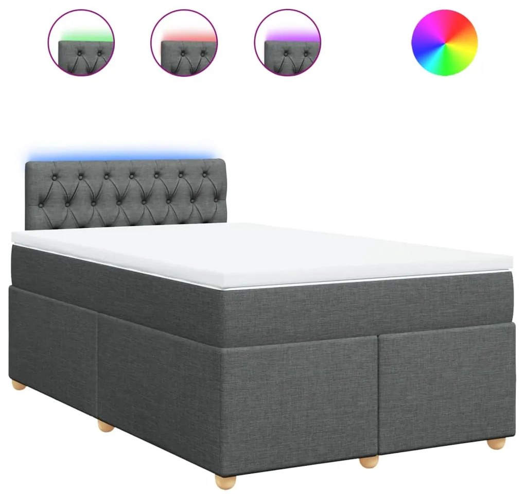 Κρεβάτι Boxspring με Στρώμα Σκούρο Γκρι 120x190 εκ Υφασμάτινο - Γκρι