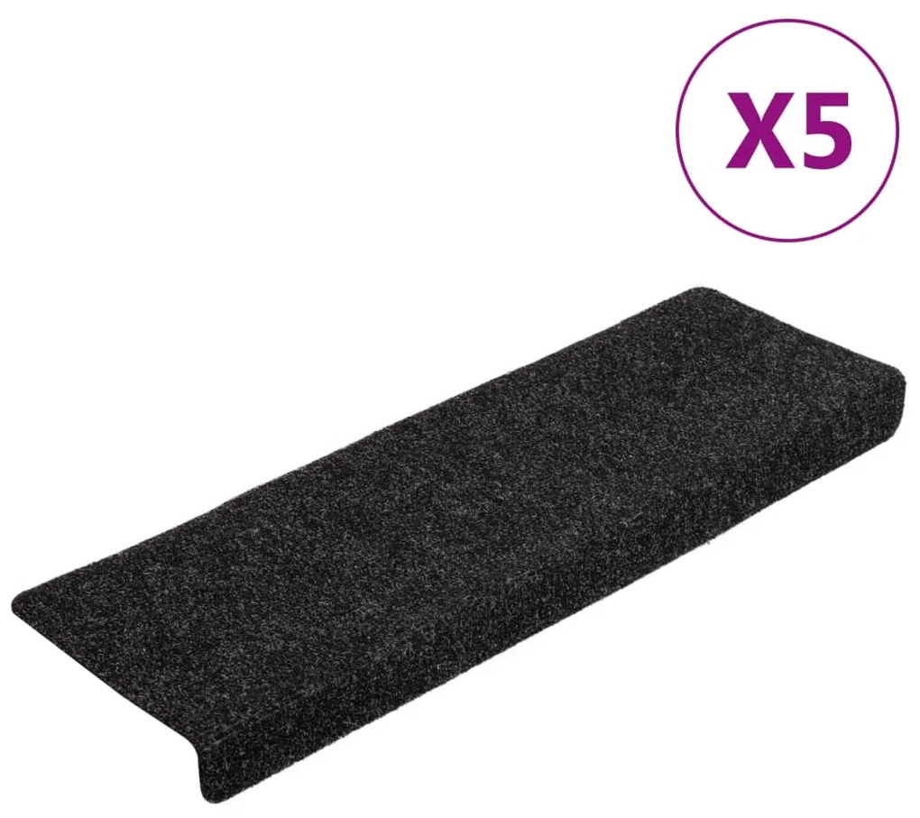 vidaXL Αυτοκόλλητα Πατάκια Σκαλιών 5 τεμ. 65x21x4 εκ. Μαύρα Ορθογώνια Άκρη