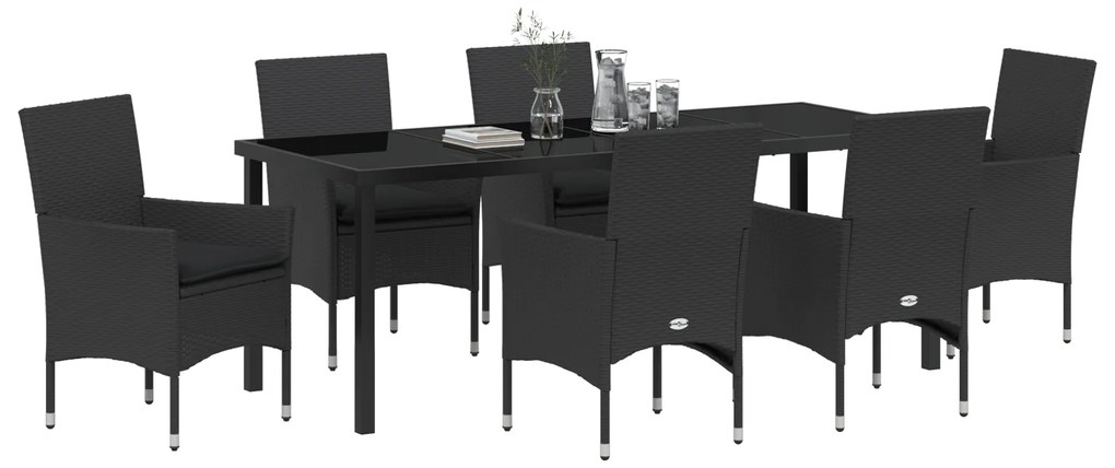 vidaXL 7 Τεμαχίων Σετ Τραπεζαρίας Κήπου με Μαξιλάρια Μαύρο Πολυ Ράτα