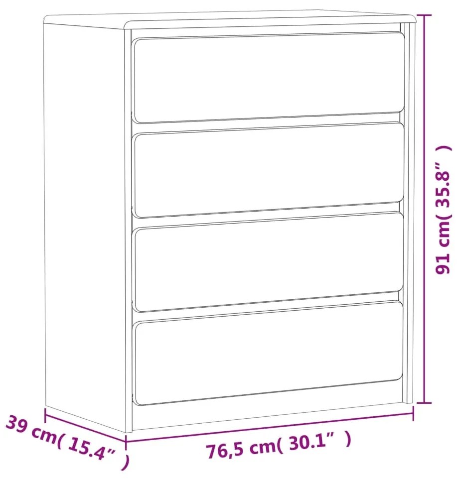 Συρταριέρα SAUDA Χρώμα Δρυός 76,5x39x91 εκ. Μασίφ Ξύλο Πεύκου - Καφέ