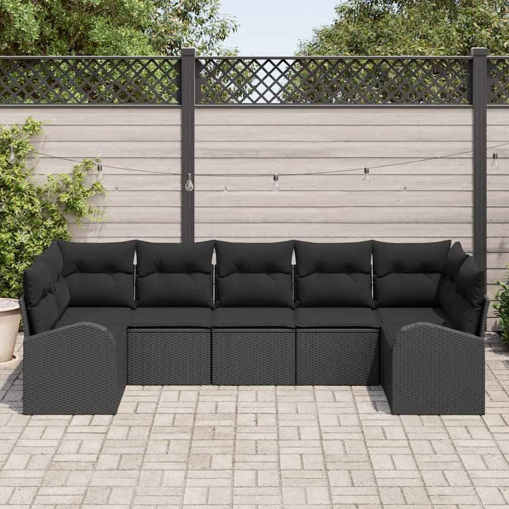 vidaXL Σετ Καναπέ Κήπου 7 pcs Μαύρο Πολυ ράταν