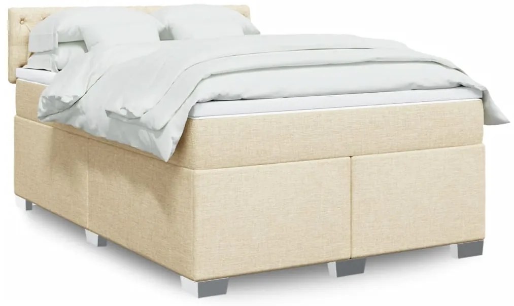 vidaXL Κρεβάτι Boxspring με Στρώμα Κρεμ 140x190 εκ. Υφασμάτινο