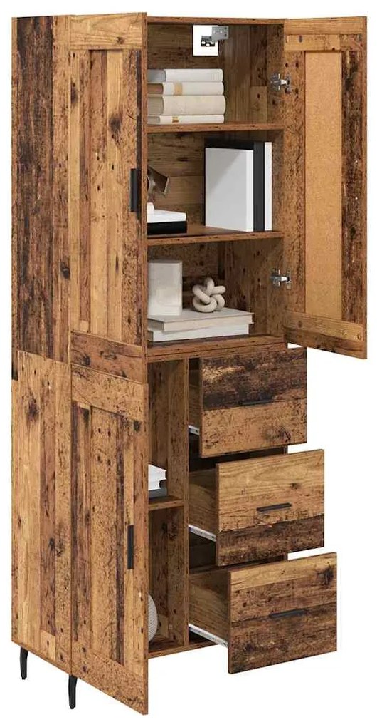 vidaXL Highboard με συρτάρι 2 pcs Παλιό Ξύλο Σύνθετο Ξύλο και Γυαλί