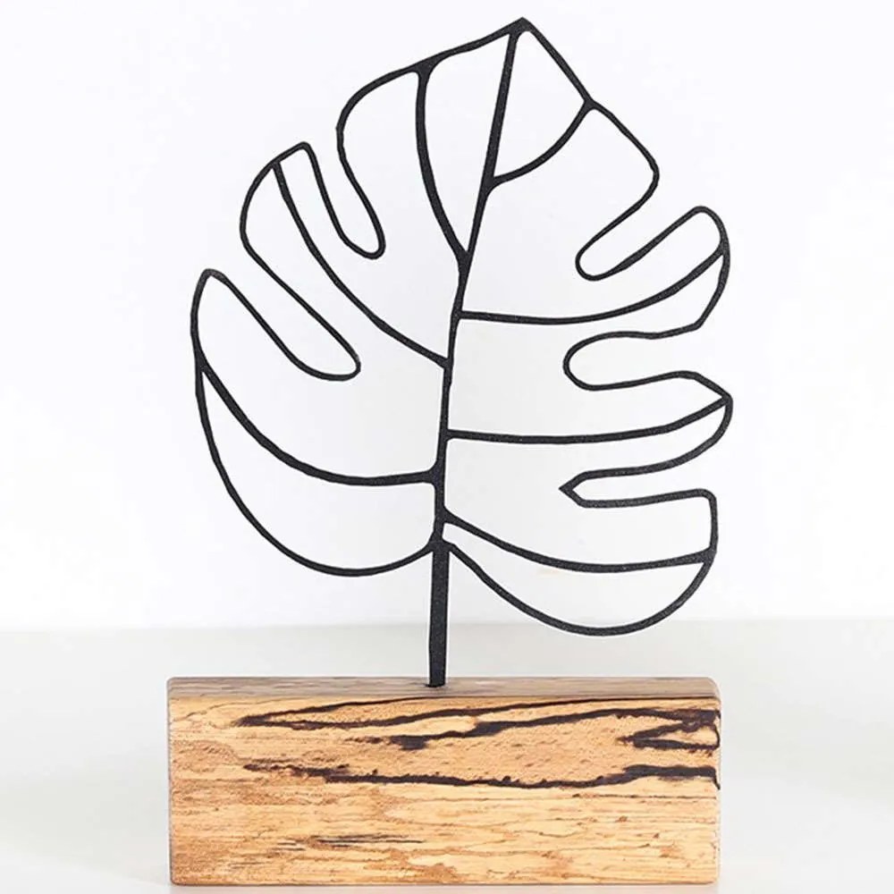 Διακοσμητικό Επιτραπέζιο Thin Leaf 533BSG1152 17x3,5x28cm Natural-Black Aberto Design Metal,Wood