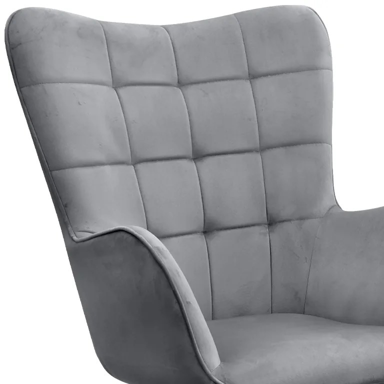 Πολυθρόνα - Μπερζέρα με υποπόδιο Lily Megapap γκρι βελούδο - μεταλλικό πόδι χρώμα φυσικό 70x62x98εκ.