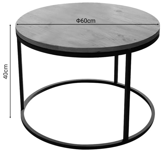 Τραπέζι σαλονιού Drion pakoworld oak μελαμίνης-μαύρο μέταλλο Φ60x40εκ