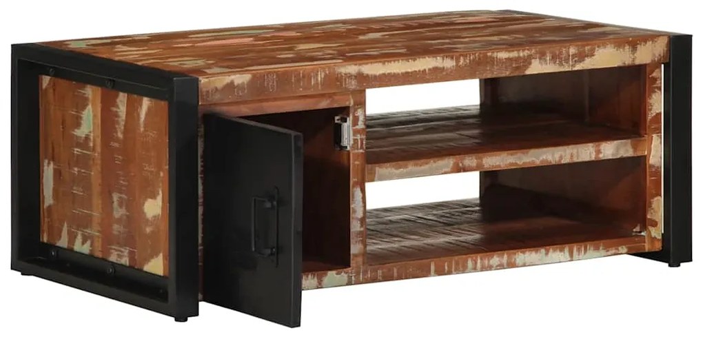 Τραπεζάκι σαλονιού πολύχρωμο 90x50x36cm Ξύλο μασίφ αναγεννημένο - Πολύχρωμο