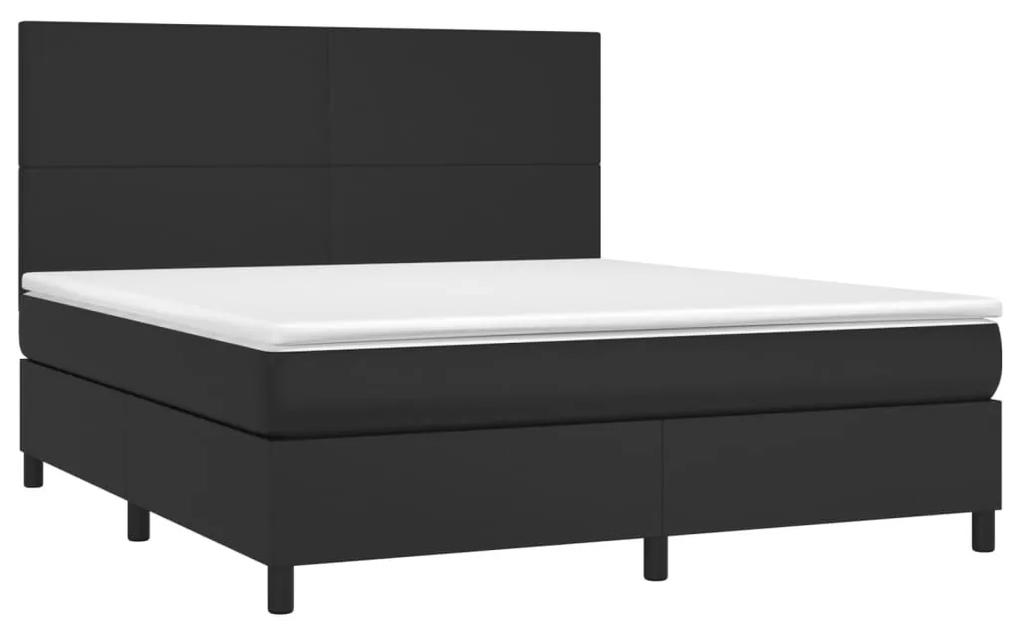 Κρεβάτι Boxspring με Στρώμα &amp; LED Μαύρο 180x200 εκ. Συνθ. Δέρμα - Μαύρο