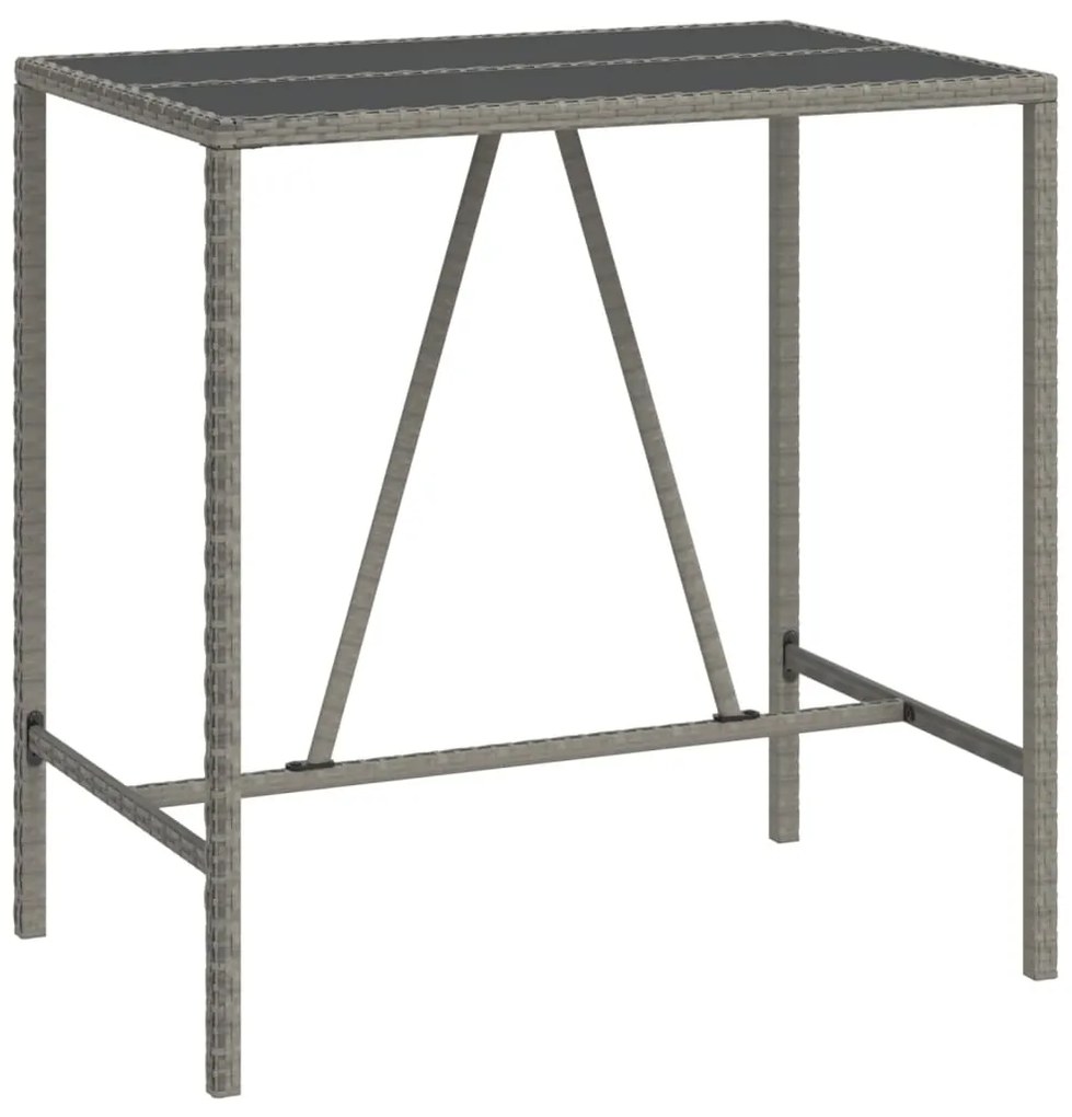 vidaXL Τραπέζι Μπαρ με Γυάλ. Επιφάνεια Γκρι 110x70x110 εκ. Συνθ. Ρατάν