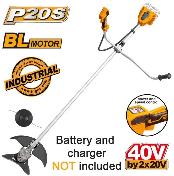 Θαμνοκοπτικό Μηχάνημα 2x20V Li-Ion Κίτρινο Χωρίς Μπαταρία CSTLI20018 INGCO CSTLI20018