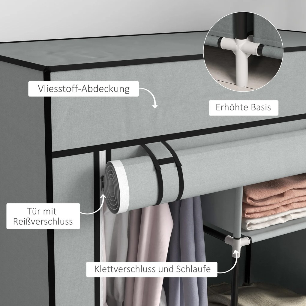 HOMCOM Ντουλάπα υφασμάτινη 1 ράβδος ρούχων, 2 συρτάρια, 83 x 42,5 x 162,5 cm, Γκρι