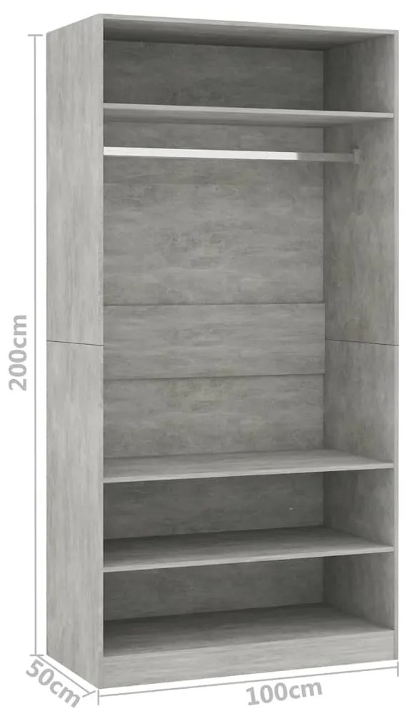 vidaXL Ντουλάπα Γκρι του Σκυροδέματος 100 x 50 x 200 εκ. Μοριοσανίδα