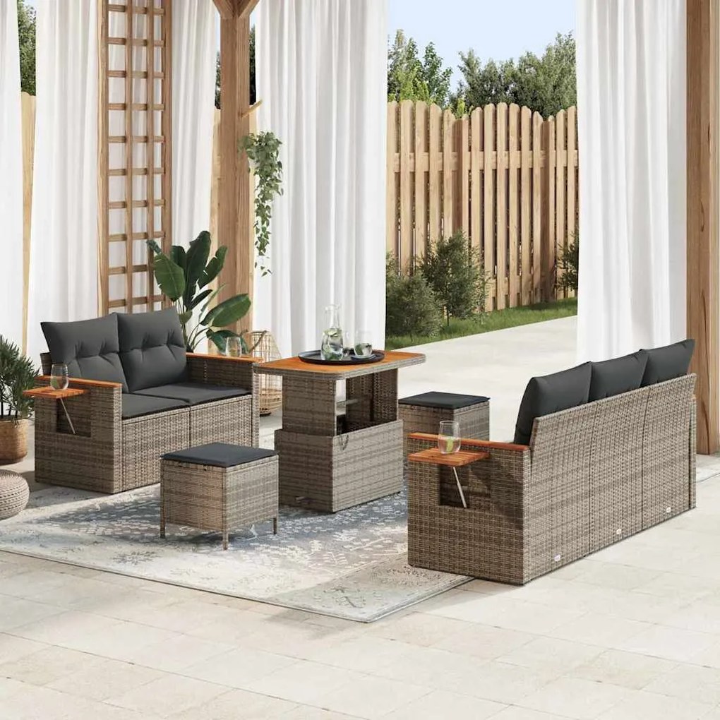 vidaXL Σετ Καναπέ Κήπου με μαξιλάρι 8 pcs Γκρι 90 x 55 x 71 cm