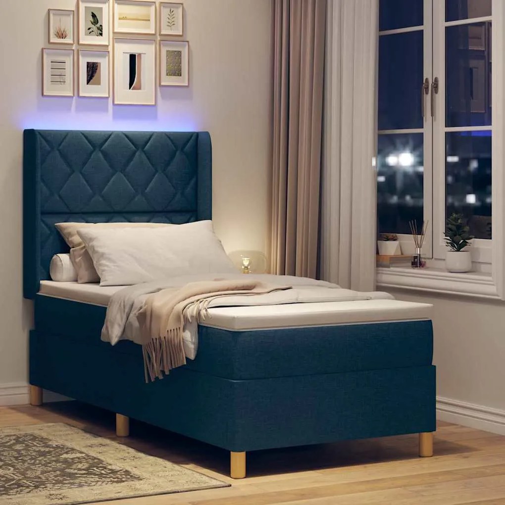 vidaXL Κρεβάτι με ελατήρια με στρώμα Μπλε 100 x 200 cm ύφασμα